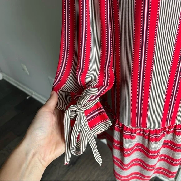 LOFT Striped Tunic Dress SP Bow Sleeves Drop Waist Coastal Preppy Chic - Picture 4 of 6